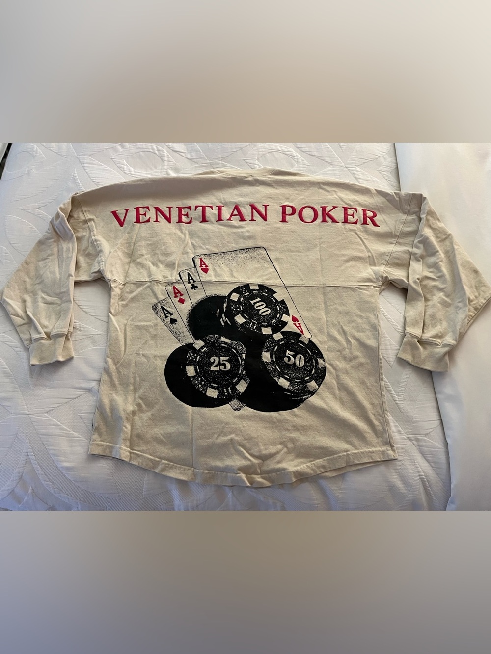 Spirit Jersey Venetian Poker Adult Size Small Long Sleeved Cotton Shirt Ivory